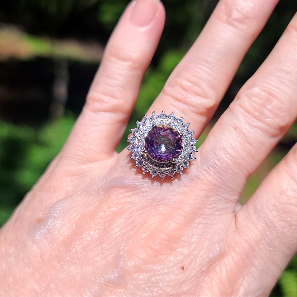 Aurora borealis & white Topaz princess ring - Picture 4 of 16